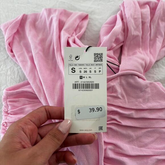 ZARA NWT Dressy Pink Ruffle Tank Women's Small Pink Office Work DinnerTop Blouse - Picture 3 of 3